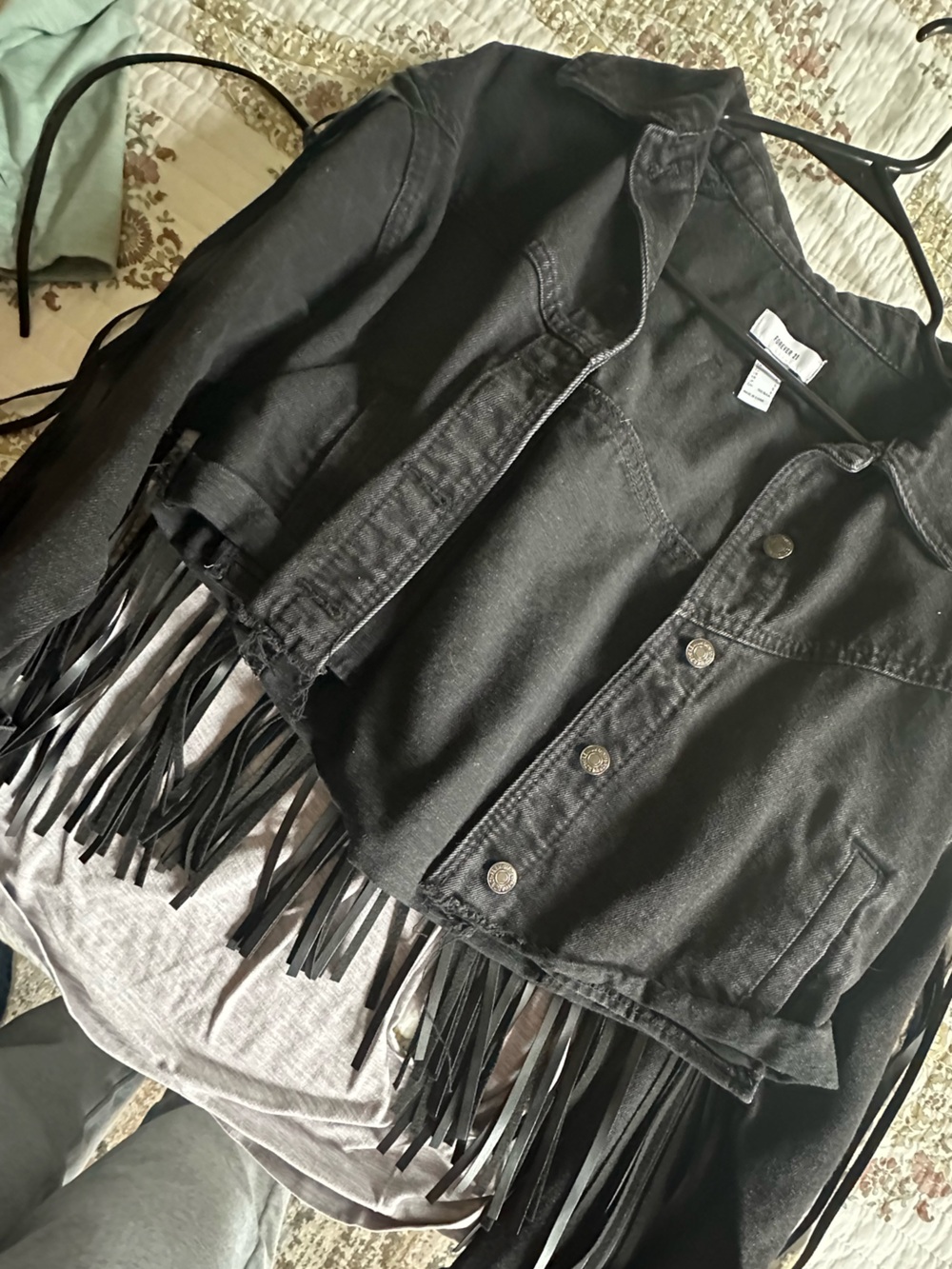 Black Denim Fringe Vest